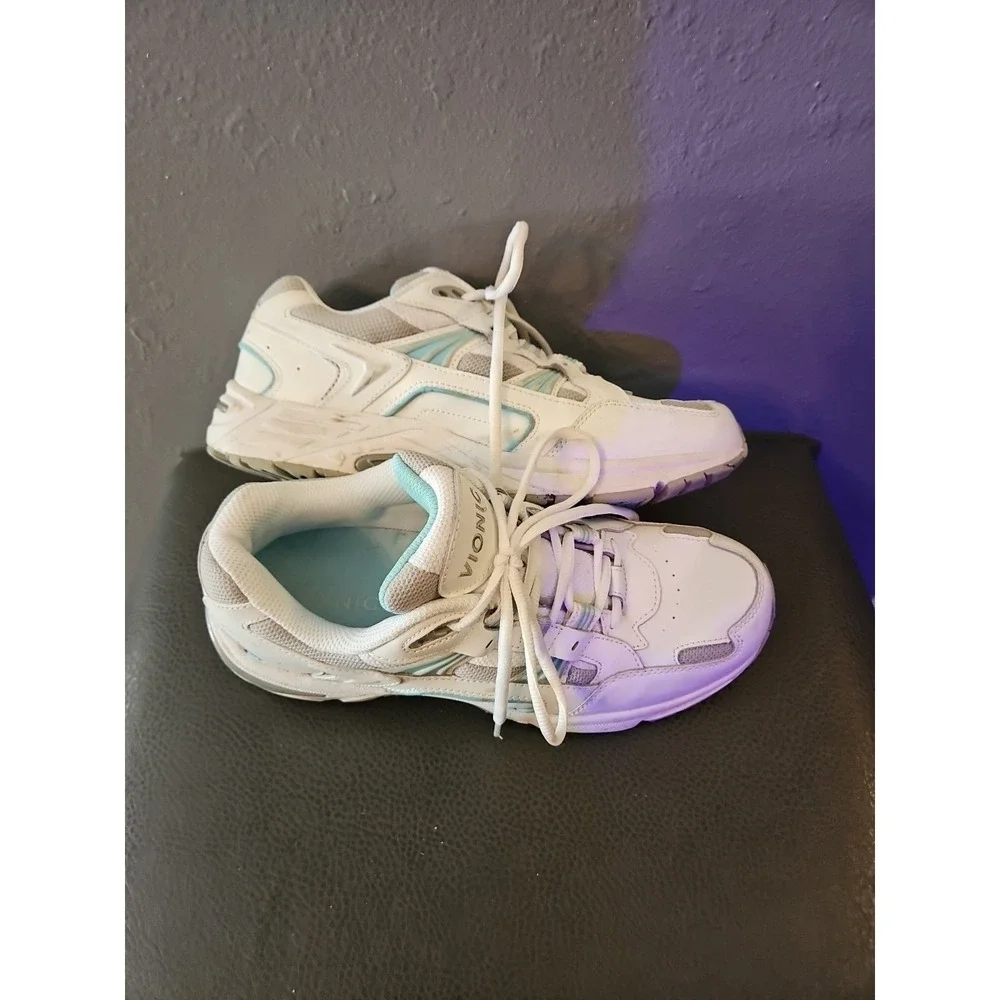 Vionic Walker Shoes Womens Size 10 Leather Athletic white/blue Ex.Condition (S25